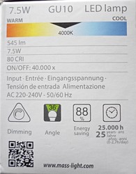 MASS-Light LED Leuchtmittel GU10 7.5W Dimmbar (545LM, 4000K)